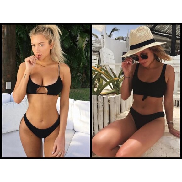 💕FRANKIE'S BIKINIS💕 Greer Ribbed Cheeky Bikini Bottom Black XL NWT - Picture 1 of 16